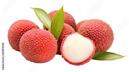 Isolated lychees. Fresh cut lychee fruits with big nut isolated on white background
