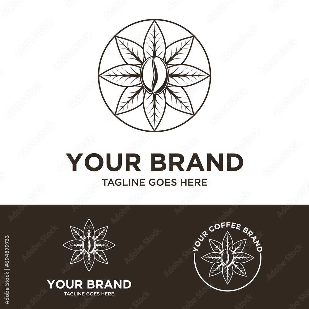 Coffee Bean and leaf Logo design vector icon symbol illustration for business food drink restaurant brand. Coffee Bean and leaf Logo design vector icon symbol illustration for business food drink restaurant brand.