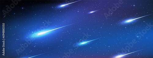 A night full of beautiful meteor showers. Shooting star, Falling Star. Stardust in deep universe. Vector Illustration.