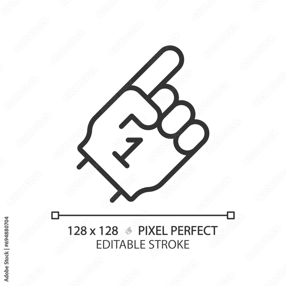 Foam finger linear icon. Football fan accessory. Supporting football