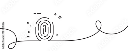 Fingerprint line icon. Continuous one line with curl. Finger print scan sign. Biometric identity symbol. Fingerprint single outline ribbon. Loop curve pattern. Vector