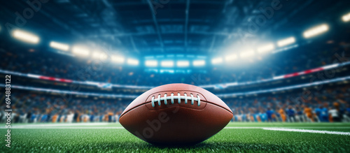 American football on stadium field background photo