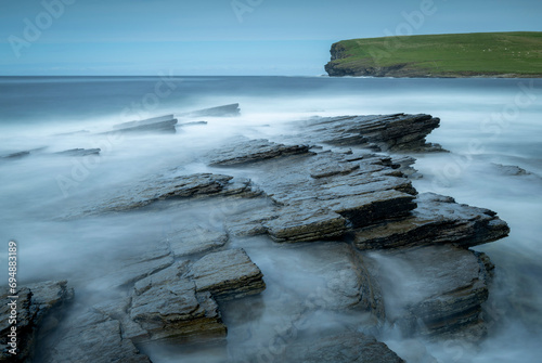 Coastal ledges near Marwick Head on the wild west coast of Orkney, Scotland, United Kingdom, Europe photo