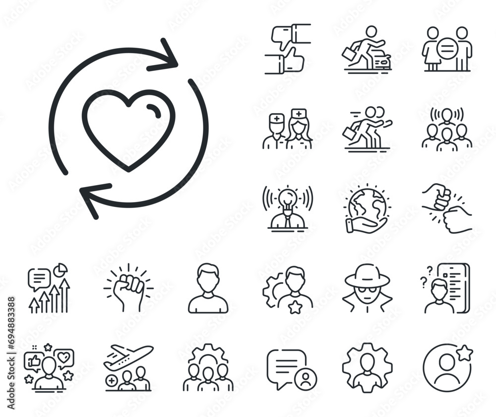 Love dating symbol. Specialist, doctor and job competition outline icons. Update relationships line icon. Valentines day sign. Update relationships line sign. Vector