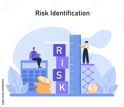 Risk Identification concept. Strategic evaluation of financial uncertainties. Investment analysis for informed decision-making. Flat vector illustration