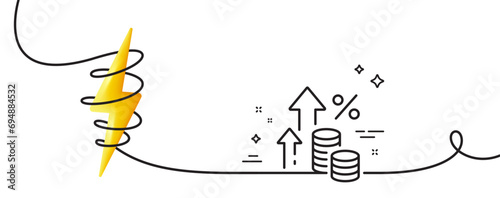 Inflation line icon. Continuous one line with curl. Money tax rate sign. Financial interest symbol. Inflation single outline ribbon. Loop curve with energy. Vector