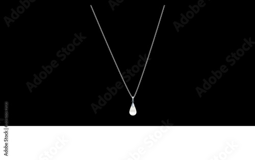 Pearl Silver Necklace On Black Background, Beautiful And Luxury Silver Plated Chain Pendant Vector Illustration.