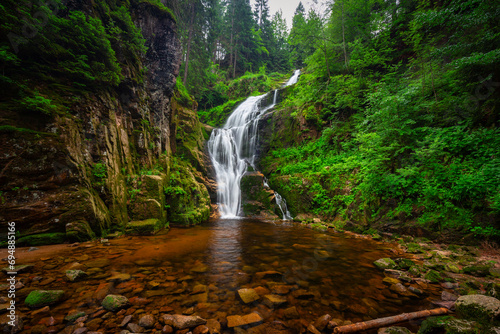 Fototapeta Naklejka Na Ścianę i Meble -  A beautiful Kamienczyka waterfall in the Karkonosze Mountains, Poland