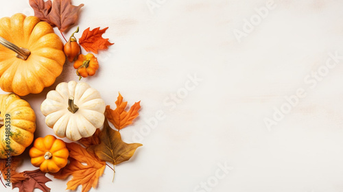Seasonal fall pumpkins isolated on a white background. Halloween composition  autumn concept decoration. Generative AI
