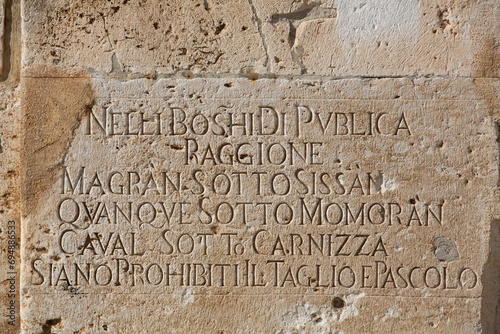 Roman inscription, Forum Square, Old Town, Pula, Croatia photo