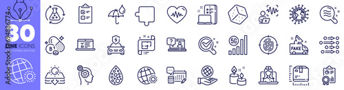 Package size, Inspect and 5g wifi line icons pack. Architectural plan, Thiamine vitamin, Web lectures web icon. Fingerprint, Aroma candle, Heartbeat pictogram. Voice wave, World weather. Vector