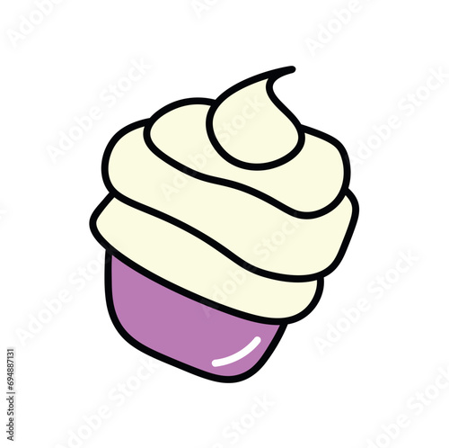 Cake of colorful food set. With its vibrant colors and well-defined outlines, this image of a cupcake is perfect for adding a touch of sweetness to design. Vector illustration.