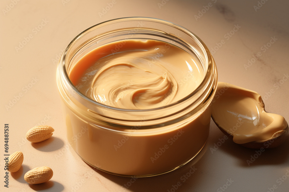 peanut butter on a beige background created with Generative Ai peanut butter on a beige background created with Generative Ai