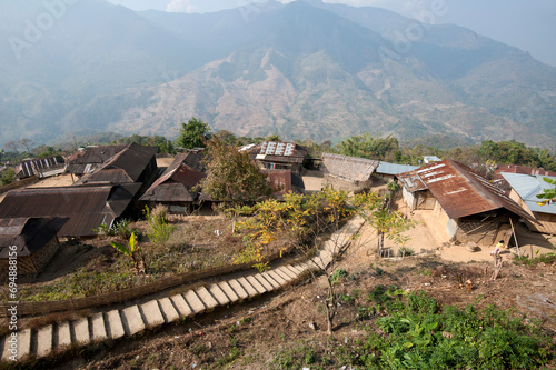 Recently constructed concrete steps to ease access between higher and lower sections of village on steep Naga hillside, Nagaland, India