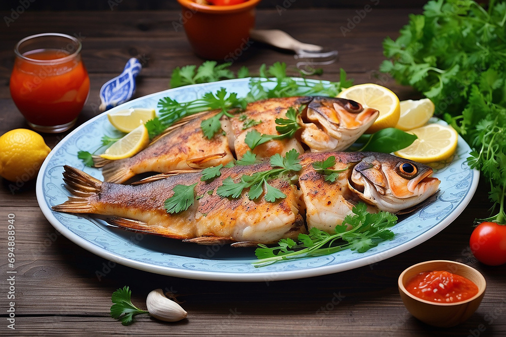 Grilled fish with vegetable salad Grilled fish with vegetable salad