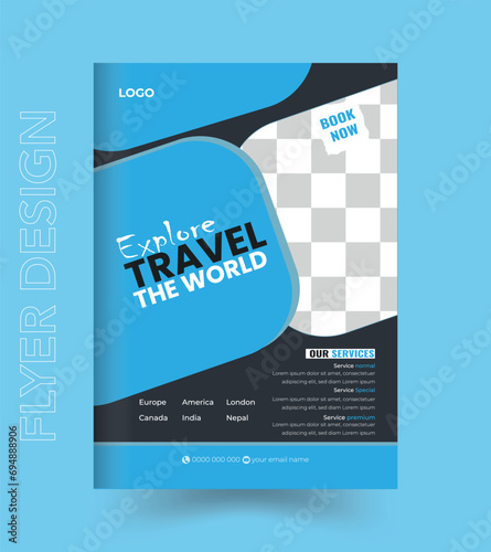 Travel poster or flyer pamphlet brochure design layout. Travel flyer template for travel agency photo