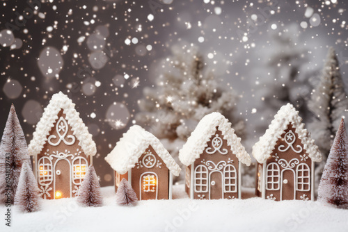 Beautiful And Cozy Christmas Background With Gingerbread Houses