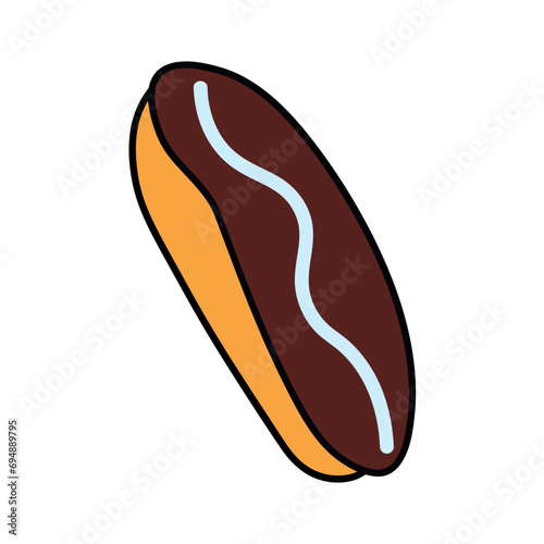 Sweet cake of colorful food set. This delightful food-themed illustration showcases a colorful design of a mouthwatering cake eclair. Vector illustration.