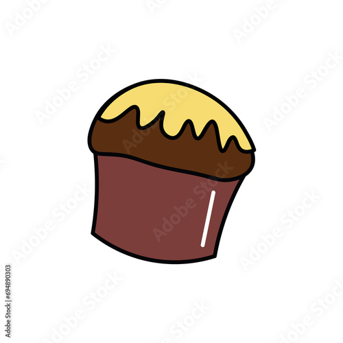 Sweet cake of colorful food set. The sweet chocolate cupcake in this illustration is sure to satisfy your visual appetite, making it an ideal choice for food-themed artwork. Vector illustration.
