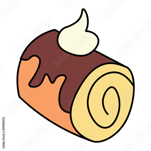 Sweet cake of colorful food set. This image of a roll shows off a vibrant and colorful design with clear contours of the art of baking. Vector illustration.