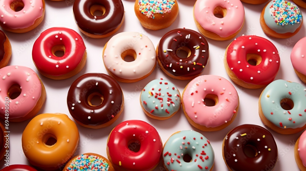 Donuts pattern. Different types of donuts on white background ...
