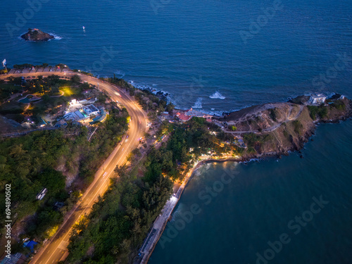 Aerial view of Nghinh Phong cape, Vung Tau city, Vietnam, panoramic view of the peaceful and beautiful coastal city