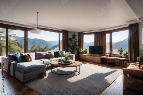 **living room with couch and large window. © Mazhar