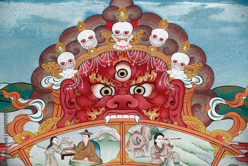 The wheel of life (the bhavacakra), a symbolic representation of samsara, Yama, the god of death, Pema Osel Ling Monastery photo