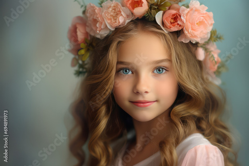 Vibrant Spring Vibes Captured In A Pastel Portrait Of A Girl With A Flower Wreath