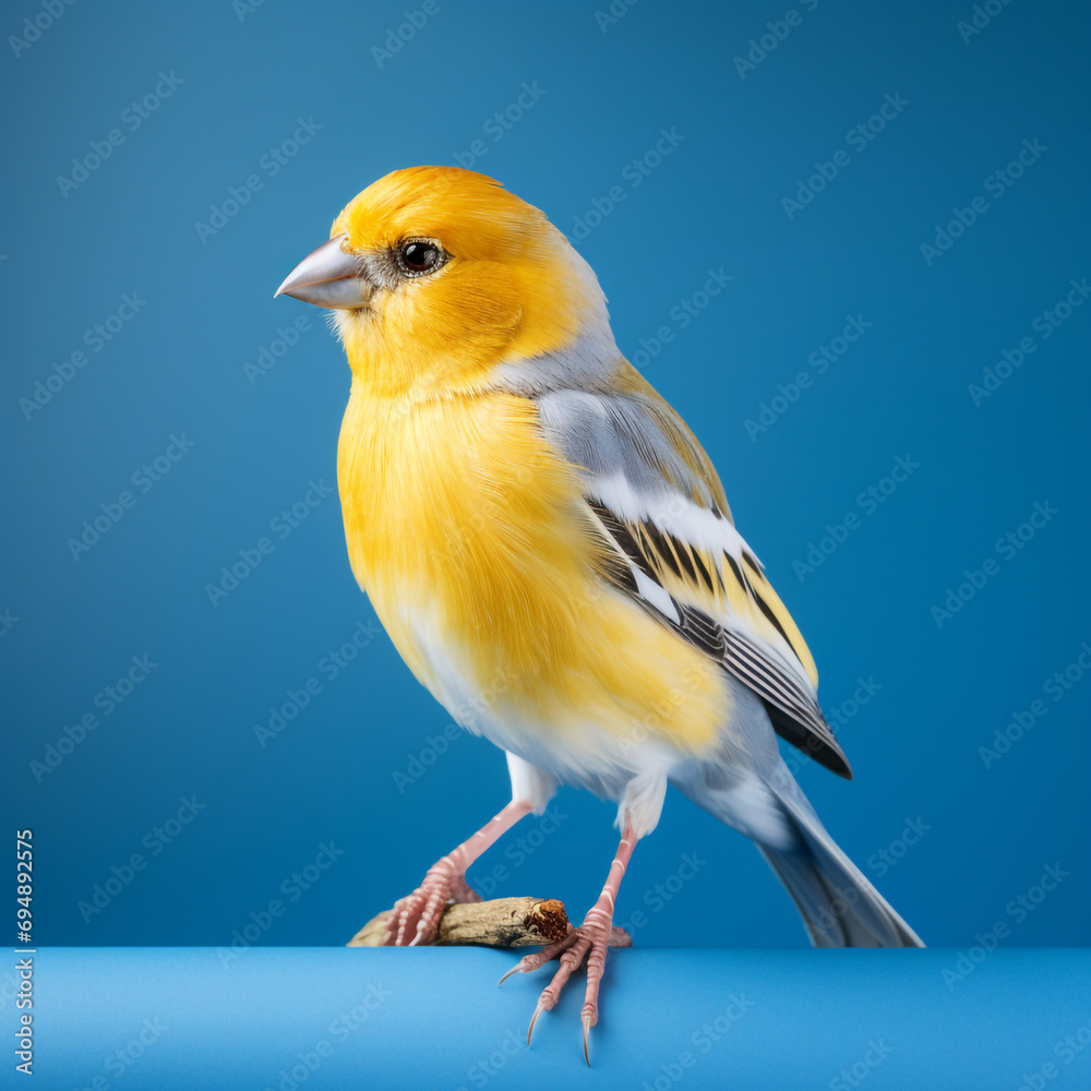 a realistic beautiful yellow and white canary on a blue background created with Generative Ai a realistic beautiful yellow and white canary on a blue background created with Generative Ai