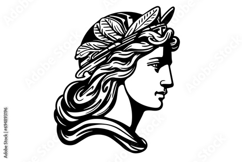 Aphrodite head hand drawn ink sketch. Engraved style vector illustration. photo