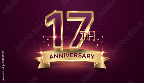 Premium golden anniversary, 17 years anniversary celebration illustration background photo