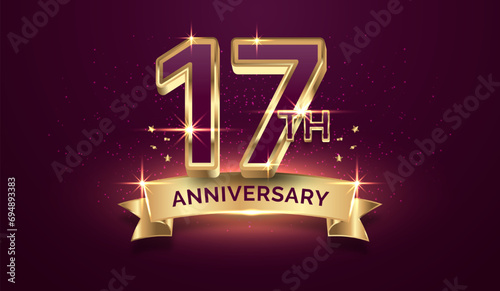 Premium golden anniversary, 17 years anniversary celebration illustration background