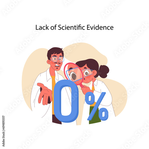 Scrutiny in neuro-linguistic programming. Evaluating empirical evidence with a critical eye. Scientists questioning methodologies. Zeroing in on factual data. Flat vector illustration