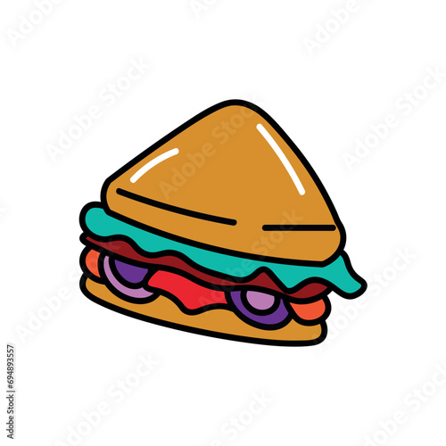 Element of fast food colorful set. This eye-catching illustration with its colorful design and sharp outlines, showcases the mouthwatering appeal of sandwich. Vector illustration.