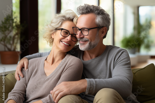 Middle aged couple at indoors with glasses