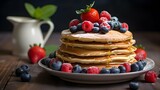 delicious stack of freshly made pancakes with berries. Generative AI