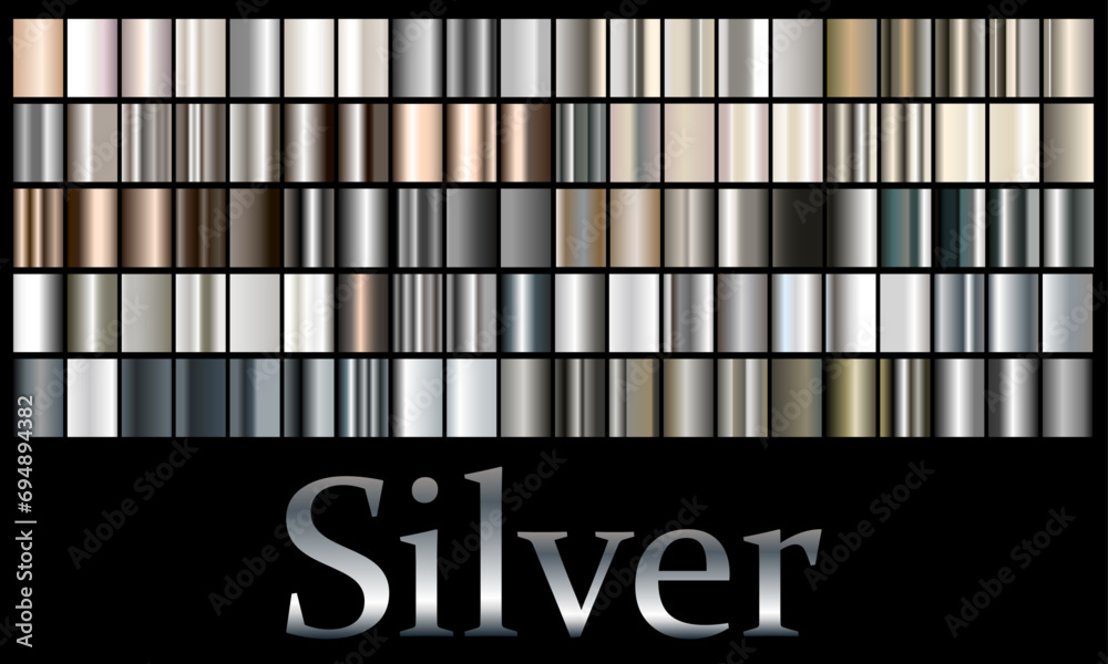 Collection of silver, chrome metallic gradient. Brilliant plates with silver effect - obrazy, fototapety, plakaty 