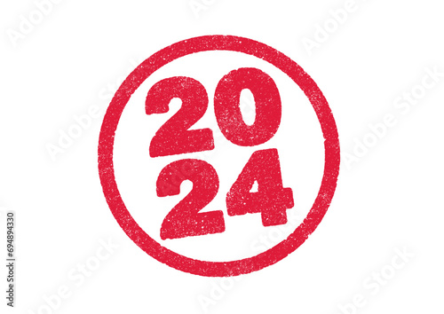 Vector illustration of the year 2024 in red ink round stamp