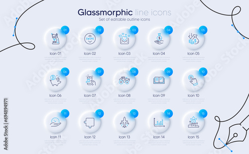 Set of Vip podium, Deflation and Safe time line icons for web app. Dot plot, Cursor, Music phone icons. Puzzle, Love mail, Plane signs. Swipe up, Tractor, Income money. Bitcoin coin. Vector