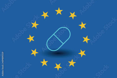 European union flag shadow with a pill vector illustration.