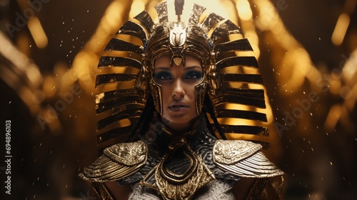 Ancient Egyptian Villain Character with golden suit and armor photo