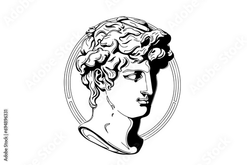 Hermes head hand drawn ink sketch. Engraved style vector illustration.