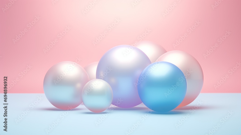 Floating 3D pastel spheres create space for product display. Floating 3D pastel spheres create space for product display.