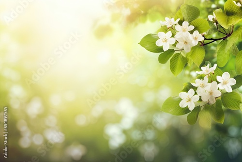 Fresh beautiful flowers of the apple tree blooming in the spring with copy space