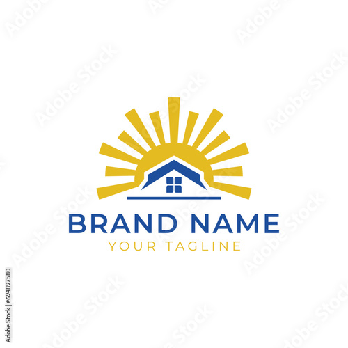 Sun house logo icon design vector
