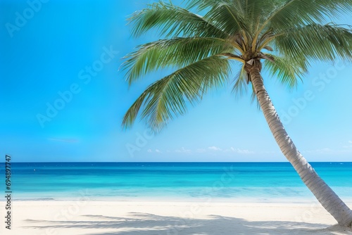 paradise island, palm tree on the shore.