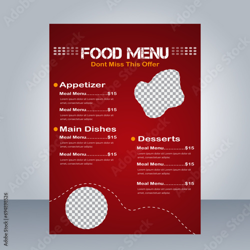 Fast Food Flyer Design Template cooking, cafe and restaurant menu, food ordering, junk food. Pizza, Burger, French fries and Soda. Vector illustration