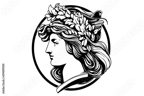 Aphrodite head hand drawn ink sketch. Engraved style vector illustration.