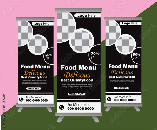 Restaurant special delicious food menu x stand rollup pullup retractable signage banner design vector template food story menu restaurant social media post